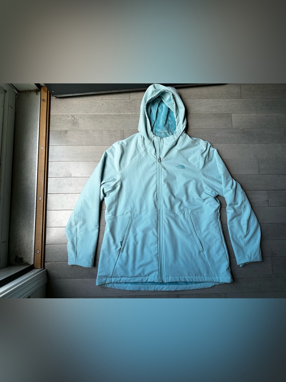 North Face Womans XXL Shelby Raschel Hoodie Jacket Blue Full Zip Fleece Lined